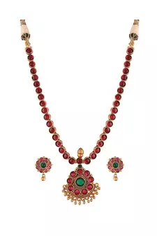 Designer Traditional Brass Jewellery Set With Earrings Glided with Kundan 