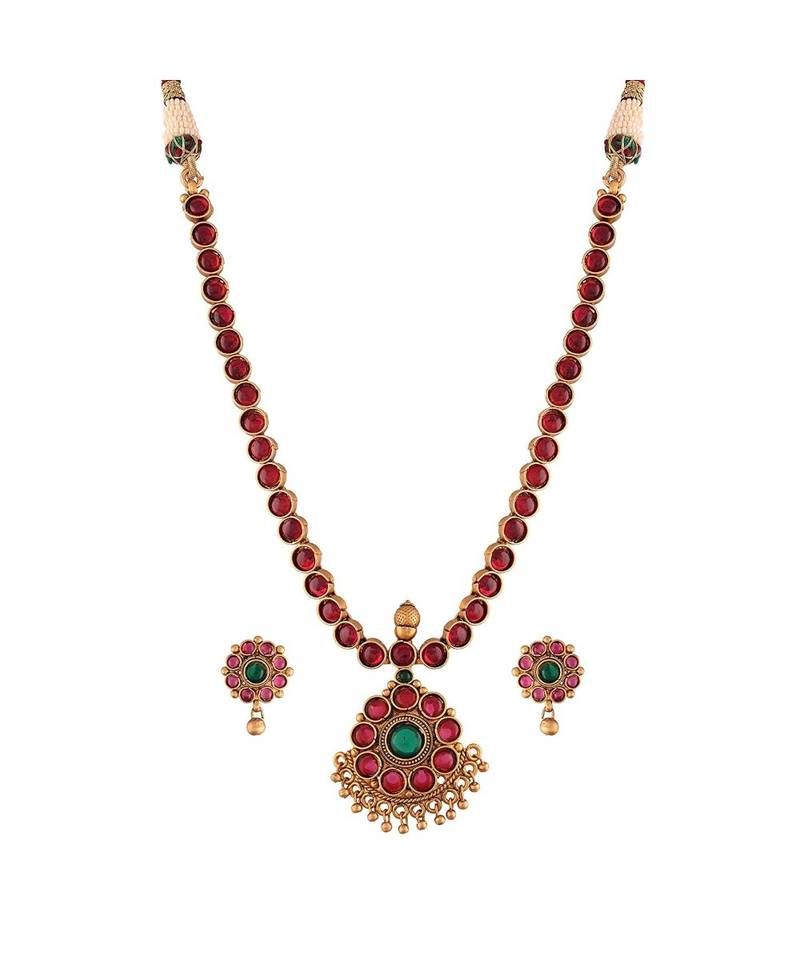 Designer Traditional Brass Jewellery Set With Earrings Glided with Kundan 