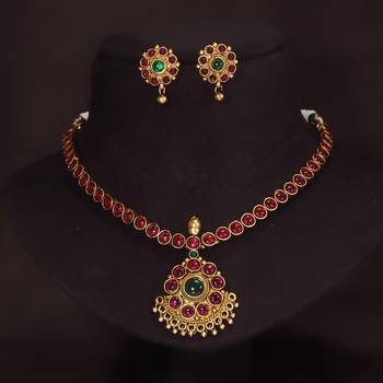 Designer Traditional Brass Jewellery Set With Earrings Glided with Kundan  5