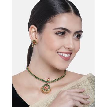 Designed Traditional Brass Jewellery Set With Earrings Glided with Kundan  1