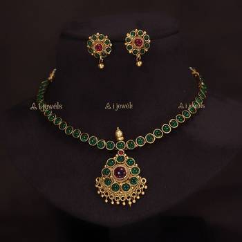 Designed Traditional Brass Jewellery Set With Earrings Glided with Kundan  2