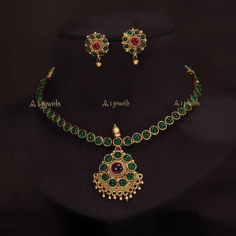 Designed Traditional Brass Jewellery Set With Earrings Glided with Kundan 