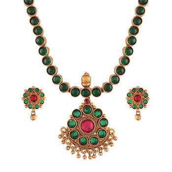 Designed Traditional Brass Jewellery Set With Earrings Glided with Kundan  3