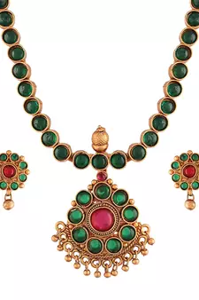 Designed Traditional Brass Jewellery Set With Earrings Glided with Kundan 