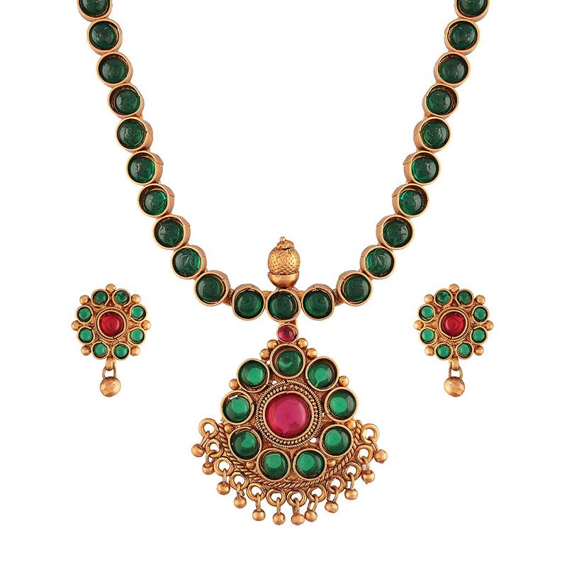 Designed Traditional Brass Jewellery Set With Earrings Glided with Kundan 