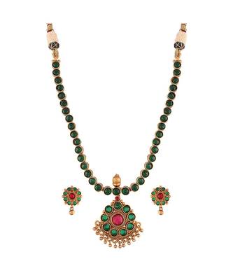 Designed Traditional Brass Jewellery Set With Earrings Glided with Kundan  4