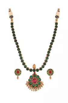 Designed Traditional Brass Jewellery Set With Earrings Glided with Kundan 