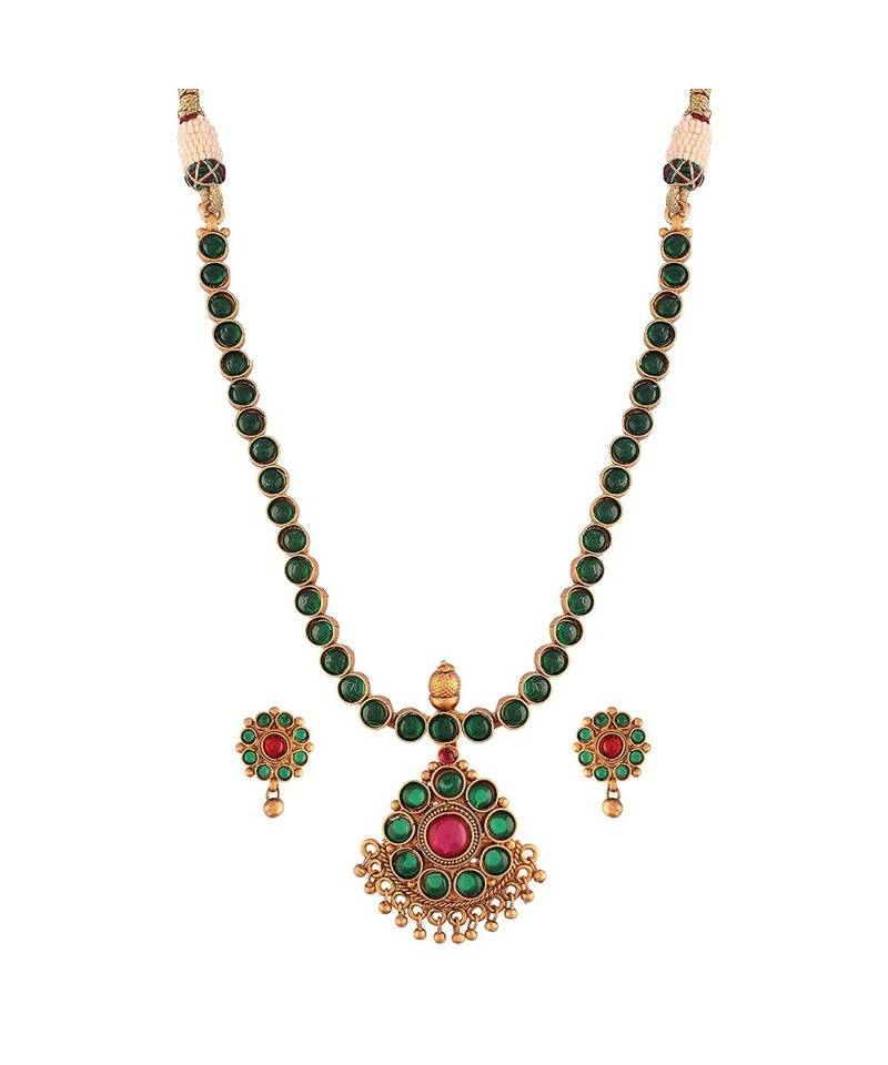 Designed Traditional Brass Jewellery Set With Earrings Glided with Kundan 