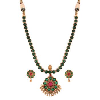 Designed Traditional Brass Jewellery Set With Earrings Glided with Kundan  5