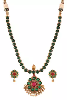 Designed Traditional Brass Jewellery Set With Earrings Glided with Kundan 