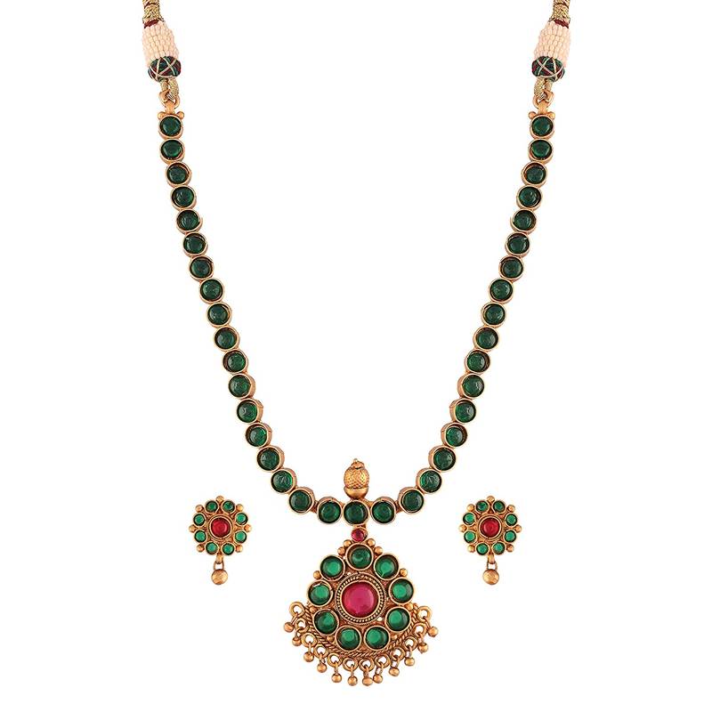 Designed Traditional Brass Jewellery Set With Earrings Glided with Kundan 