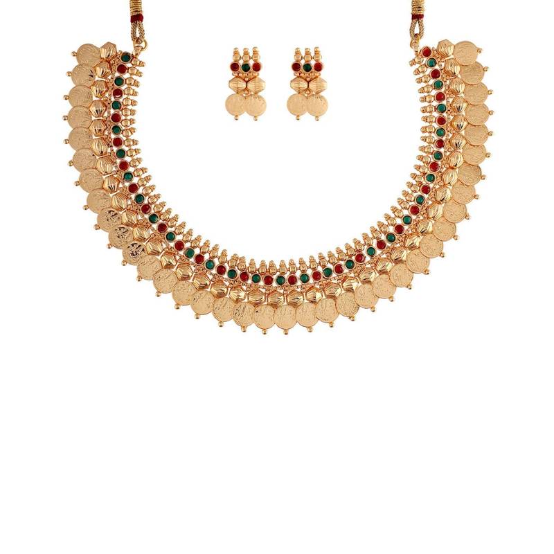 Traditional South Indian Stylish Golden Necklace with Earrings for Women & Girls 