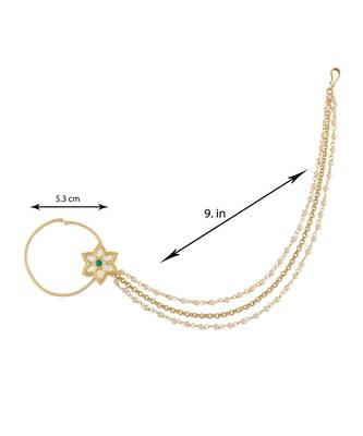 Ethnic Bridal Nose Ring/Nath Without Piercing with Pearl Chain Encased with Pearl Stone for Women/Girls  3