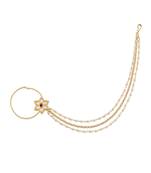 Ethnic Bridal Nose Ring/Nath Without Piercing with Pearl Chain Encased with Pearl Stone for Women/Girls (NL50G)