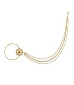 Ethnic Bridal Nose Ring/Nath Without Piercing with Pearl Chain Encased with Pearl Stone for Women/Girls (NL50G)