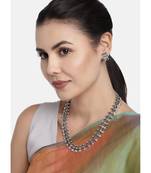 South Indian Stylish Pearl Work Long Necklace With Earrings For Women & Girls 