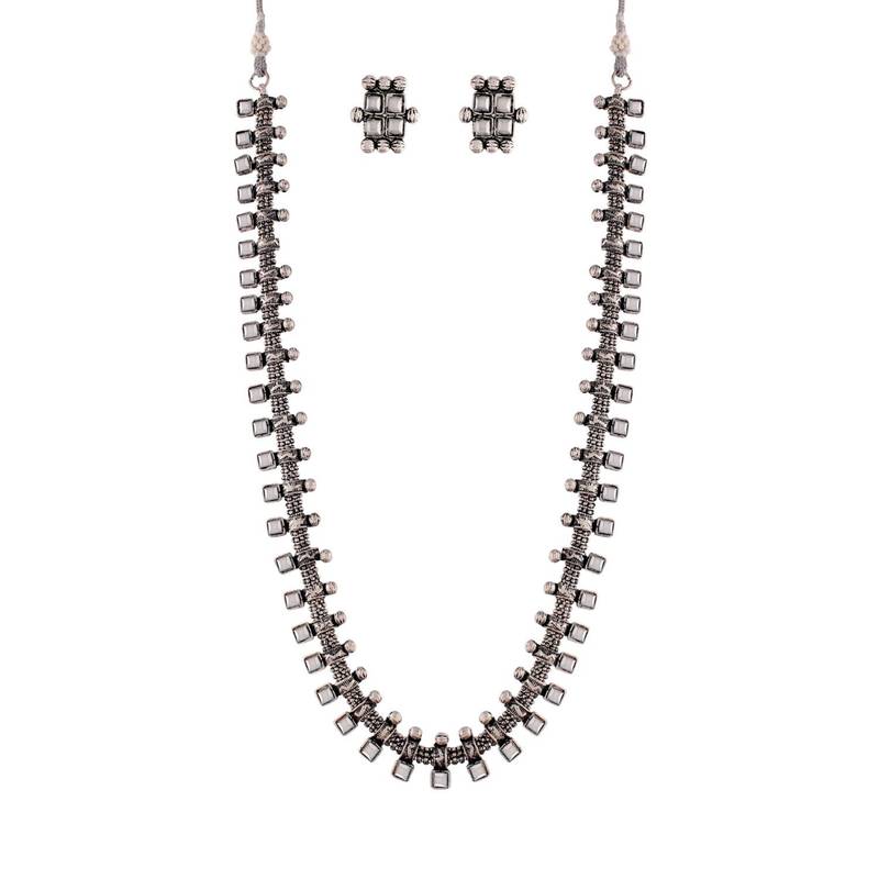 South Indian Stylish Pearl Work Long Necklace With Earrings For Women & Girls 