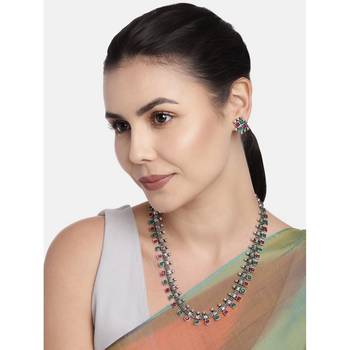 Traditional South Indian Stylish Pearl Work Long Necklace With Earrings For Women & Girls  1