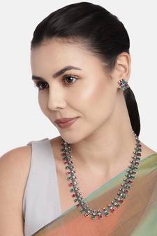 Traditional South Indian Stylish Pearl Work Long Necklace With Earrings For Women & Girls (MC041ZQG)