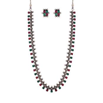 Traditional South Indian Stylish Pearl Work Long Necklace With Earrings For Women & Girls  2