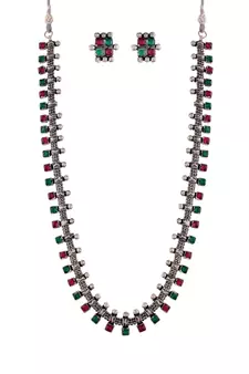 Traditional South Indian Stylish Pearl Work Long Necklace With Earrings For Women & Girls 