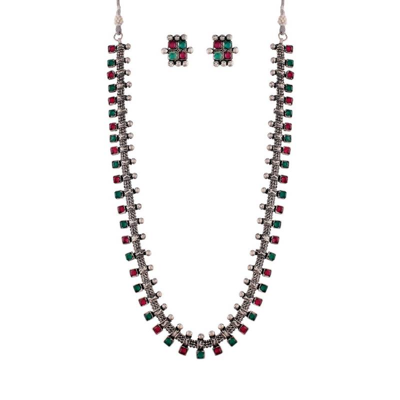 Traditional South Indian Stylish Pearl Work Long Necklace With Earrings For Women & Girls 