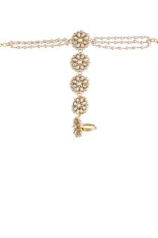 Plated Embellish With Kundan & Pearl Adjustable Haath Phool/Panja Bracelet for Women (PIJ028W) (Pack of 1)
