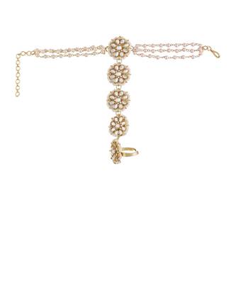 Plated Embellish With Kundan & Pearl Adjustable Haath Phool/Panja Bracelet for Women (PIJ028W) (Pack of 1) 1