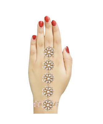 Plated Embellish With Kundan & Pearl Adjustable Haath Phool/Panja Bracelet for Women (PIJ028W) (Pack of 1) 2