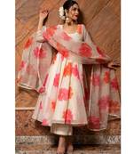 Off White Heavy Pedding Chinnon Gown with Organza Dupatta