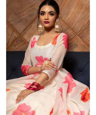 Off White Heavy Pedding Chinnon Gown with Organza Dupatta 4