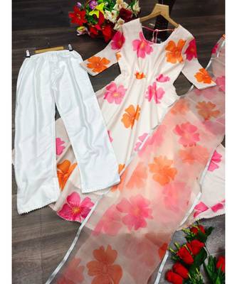 Off White Heavy Pedding Chinnon Gown with Organza Dupatta 5