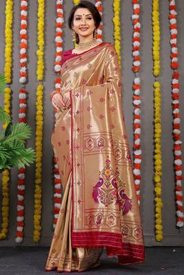 Maroon Woven Paithani Silk Blend Saree With Blouse 1