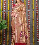 Maroon Woven Paithani Silk Blend Saree With Blouse