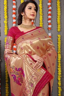Maroon Woven Paithani Silk Blend Saree With Blouse 3