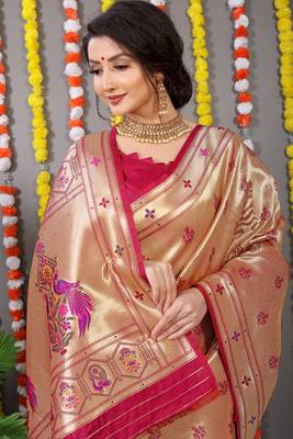 Maroon Woven Paithani Silk Blend Saree With Blouse 4