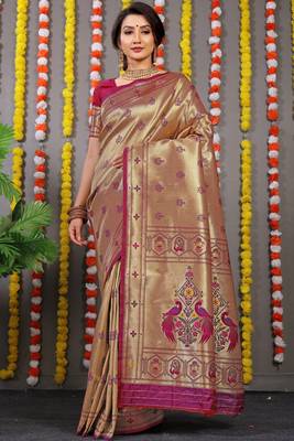 Wine Woven Paithani Silk Blend Saree With Blouse 1