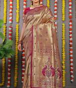 Wine Woven Paithani Silk Blend Saree With Blouse
