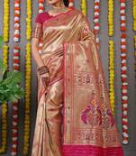 Pink Woven Paithani Silk Blend Saree With Blouse