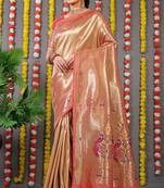 Peach Woven Paithani Silk Blend Saree With Blouse