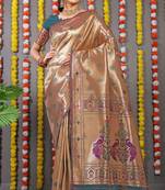 Teal Woven Paithani Silk Blend Saree With Blouse