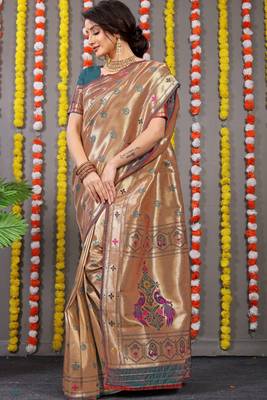 Teal Woven Paithani Silk Blend Saree With Blouse 2