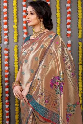 Teal Woven Paithani Silk Blend Saree With Blouse 4