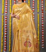Yellow Woven Paithani Silk Blend Saree With Blouse