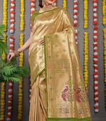 Green Woven Paithani Silk Blend Saree With Blouse