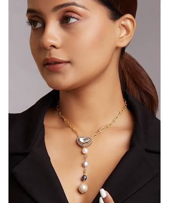 Gold Plated Necklace With Grey And White Fresh Water Pearls 1