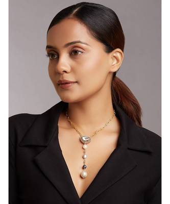 Gold Plated Necklace With Grey And White Fresh Water Pearls 2