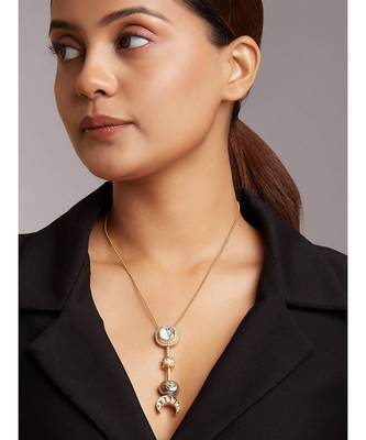 Gold Cubic Zirconia Necklace With Grey Shell Pearls 1
