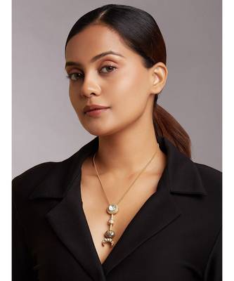 Gold Cubic Zirconia Necklace With Grey Shell Pearls 2