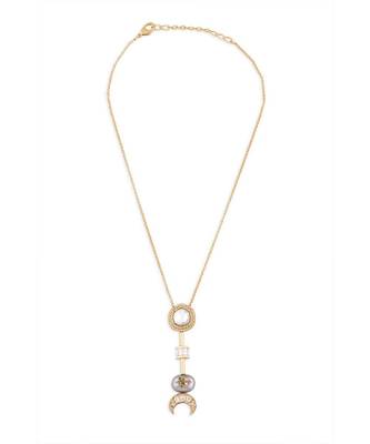 Gold Cubic Zirconia Necklace With Grey Shell Pearls 3